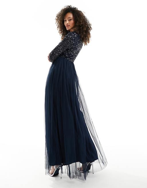 Tulle maxi dress long clearance sleeve