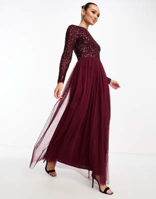 Patrizia Pepe high-low hem dress Pink | Maya Bridesmaid long sleeve maxi  tulle dress with tonal delicate sequin in wine | ClassicfuncenterShops