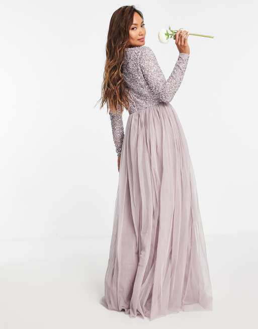 Grey tulle hot sale maxi dress