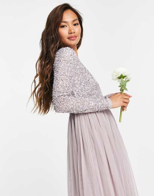 Asos design maxi dress in delicate hot sale linear sequin with long sleeves