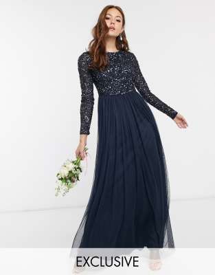 maxi navy dress with sleeves