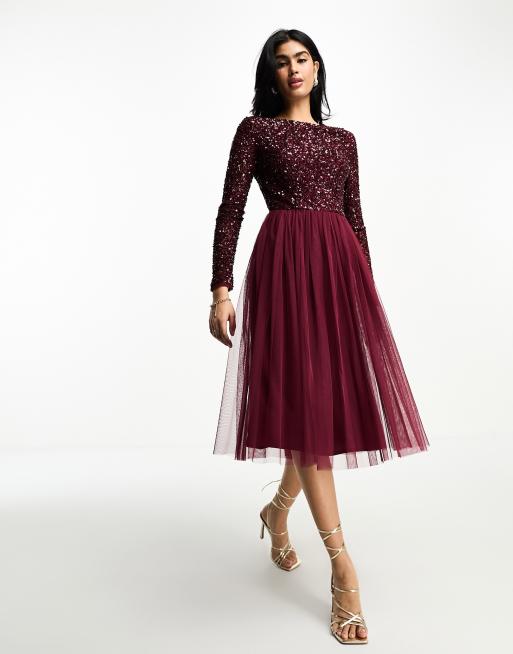 Maya Bridesmaid long sleeve midi tulle dress with tonal delicate