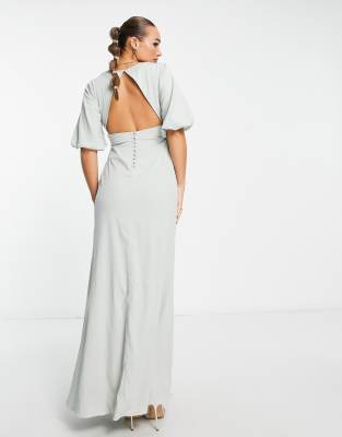 Maya Bridesmaid mid sleeve open back maxi dress in sage green