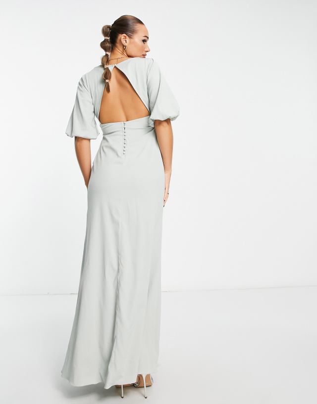 Maya Bridesmaid mid sleeve open back maxi dress in sage green