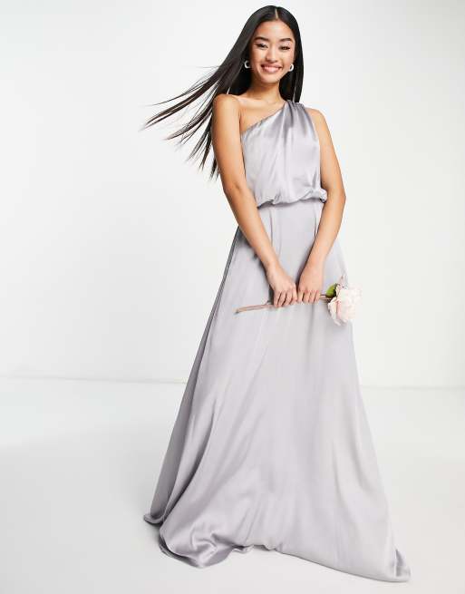 Maya Bridesmaid one shoudler maxi dress in grey blue