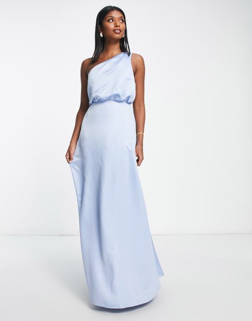 One shoulder light cheap blue dress