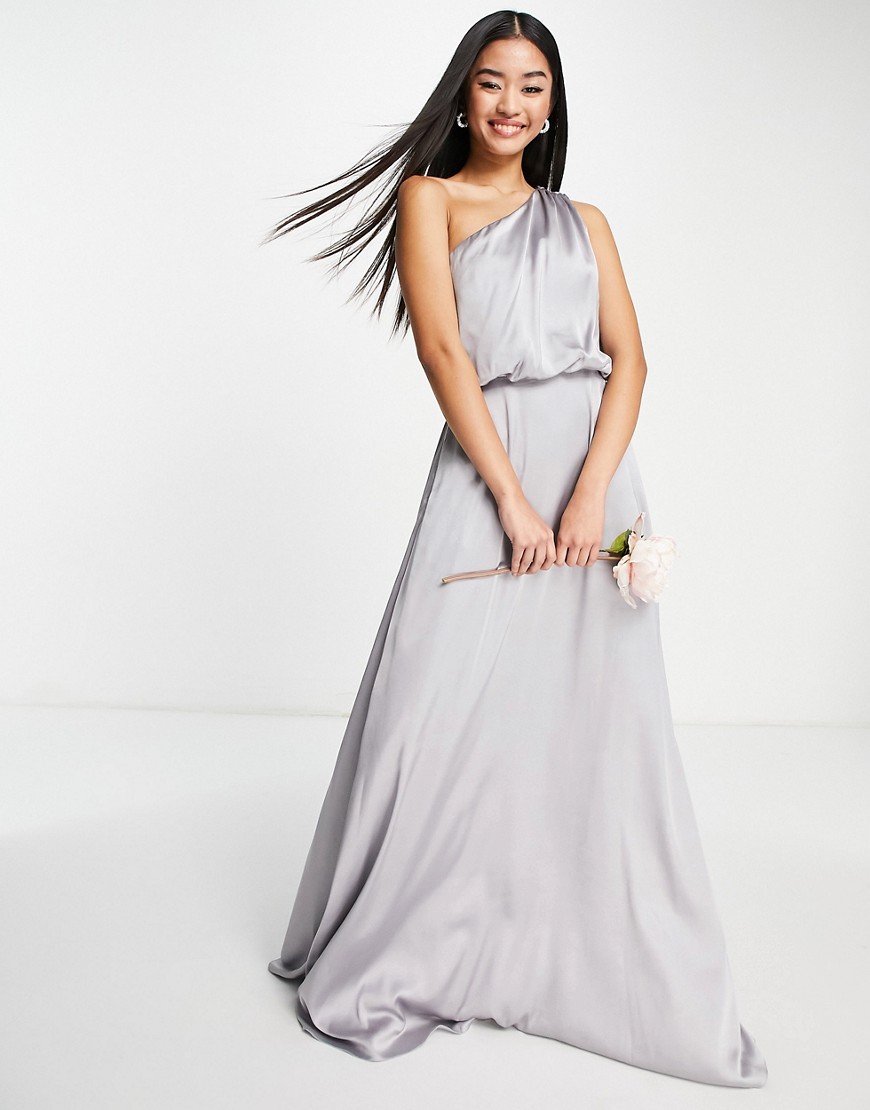Bridesmaid one shoulder maxi dress in gray blue-Purple