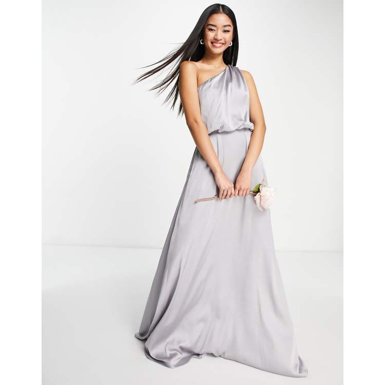 Maya Bridesmaid one shoulder maxi dress in gray blue ASOS