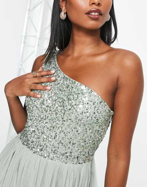 One shoulder sequin bridesmaid 2024 dress