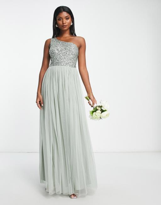 Maya Bridesmaid one shoulder sequin maxi dress in sage green