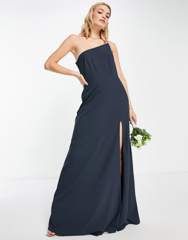 Maya Bridesmaid one shoulder thigh split dress in navy