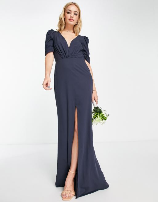 Maya Bridesmaid open back v neck maxi dress in navy