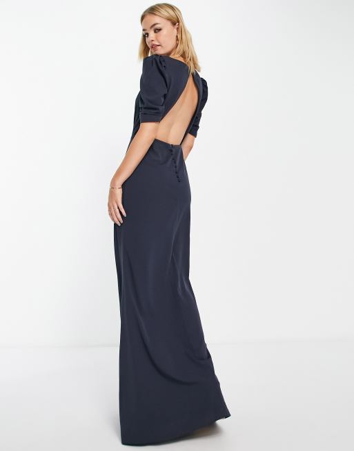 Maya Bridesmaid open back v neck maxi dress in navy