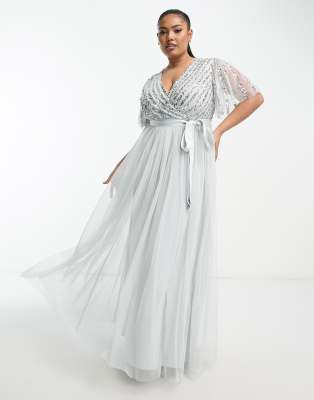 Maya Bridesmaid Plus stripe sequin maxi dress in pale grey