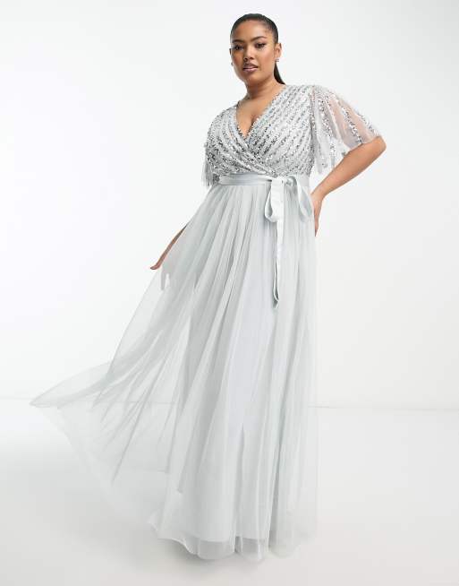 Maya Bridesmaid Plus stripe sequin maxi dress in pale grey ASOS