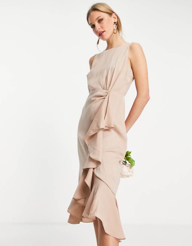 Maya Bridesmaid ruffle wrap dress in muted blush