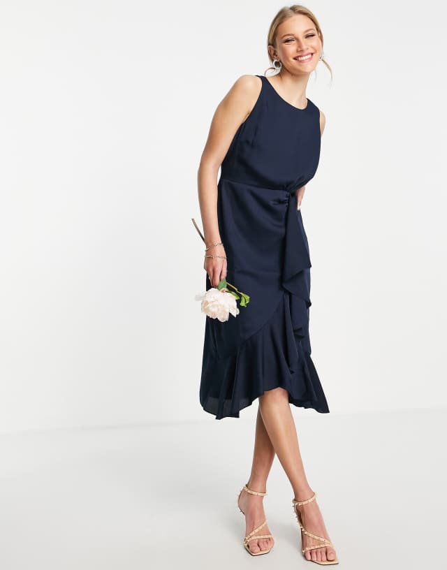 Maya Bridesmaid ruffle wrap dress in navy