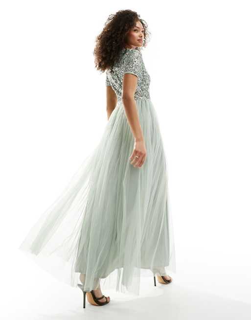 Maya embellished short 2024 sleeve maxi dress