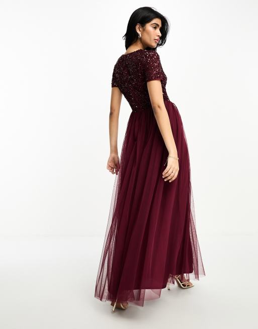 Burgundy tulle 2024 maxi dress