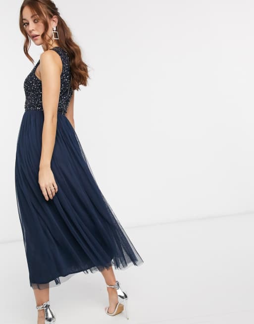 maya bridesmaid sleeveless midaxi tulle dress Maya Deluxe | Dresses | Bridesmaid Sleeveless Midaxi Tulle Dress With Tonal  Delicate Sequin Overlay