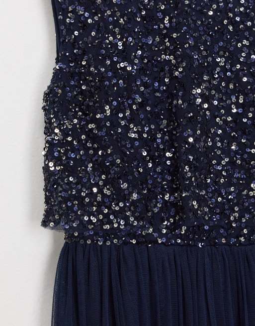 maya bridesmaid sleeveless midaxi tulle dress Maya Bridesmaid sleeveless midaxi tulle dress with tonal delicate sequin  overlay in navy
