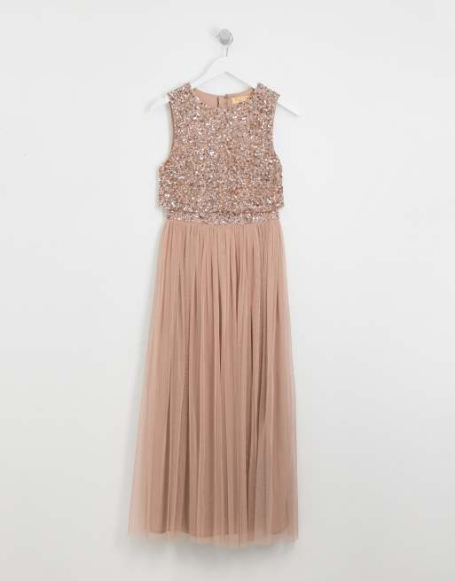 Maya cap sleeve midaxi dress with 2024 applique delicate sequins in taupe blush