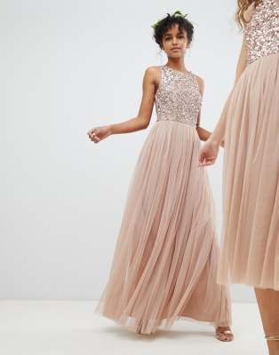 maya cut out back sequin and tulle maxi dress