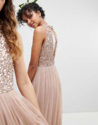 maya cut out back sequin and tulle maxi dress