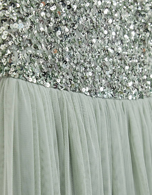 Bridesmaid sleeveless square neck maxi tulle dress with tonal delicate sequin overlay in ASOS Damen Kleidung Kleider Lange Kleider 
