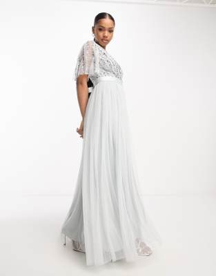 Maya Bridesmaid stripe sequin maxi dress in pale grey