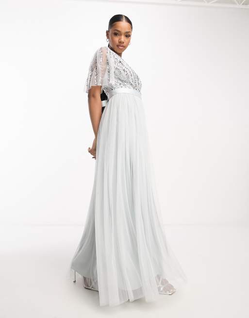 Maya Bridesmaid stripe sequin maxi dress in pale grey