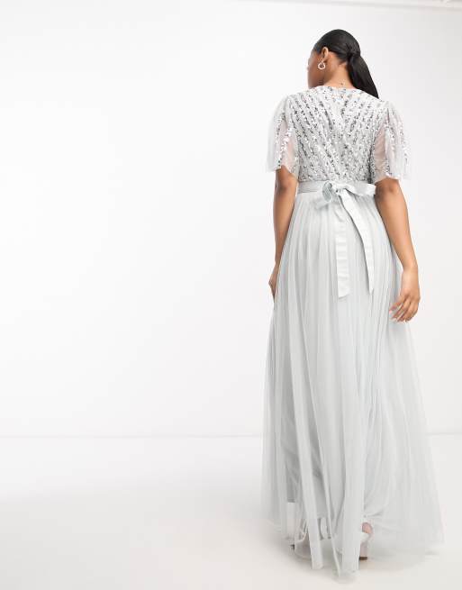 Maya Bridesmaid stripe sequin maxi dress in pale grey