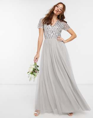 grey sequin long dress