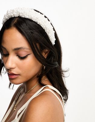 Maya Bridesmaids Bridal pearl embellished sequin headband in white