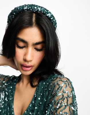 Maya Maya Bridesmaids delicate sequin headband in emerald green