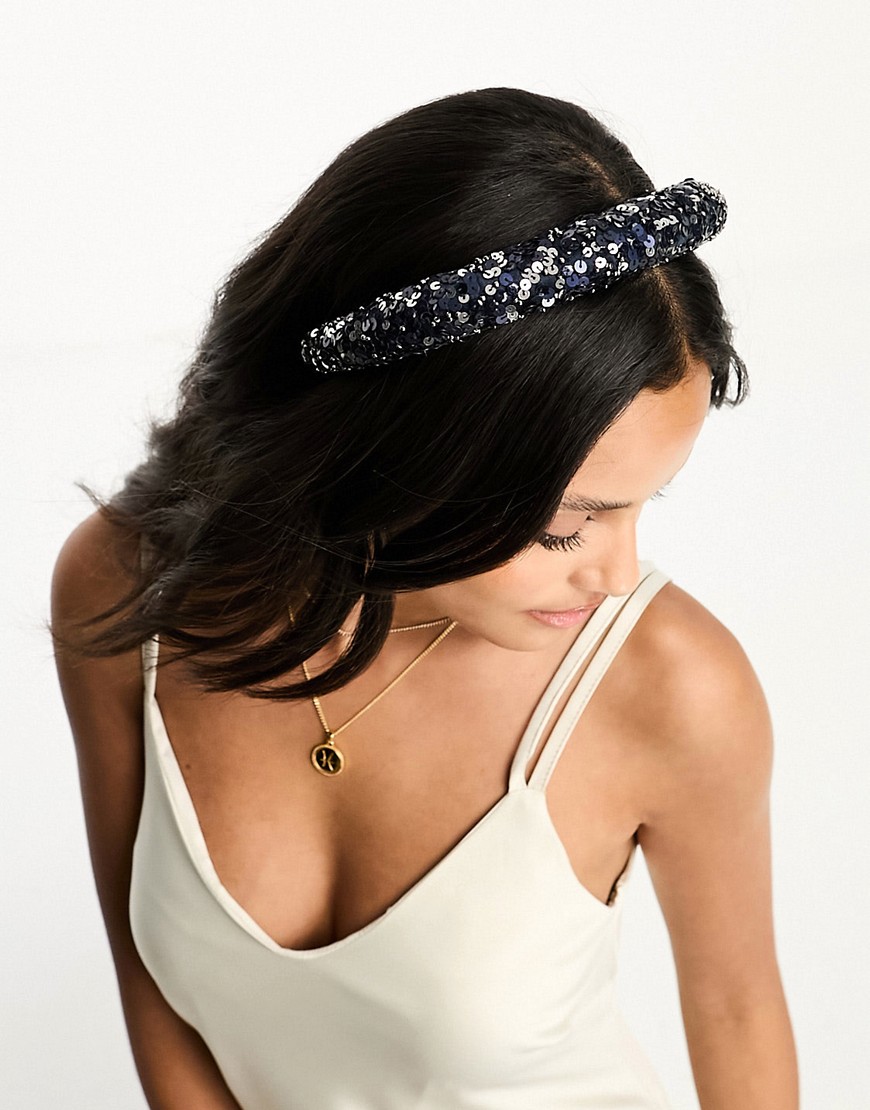Bridesmaids delicate sequin headband in navy