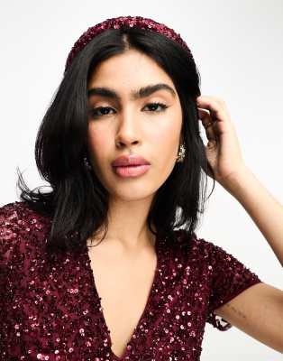 Maya Maya Bridesmaids delicate sequin headband in wine-Red