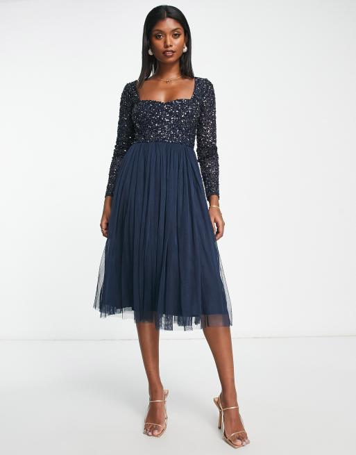 Midi navy bridesmaid clearance dress