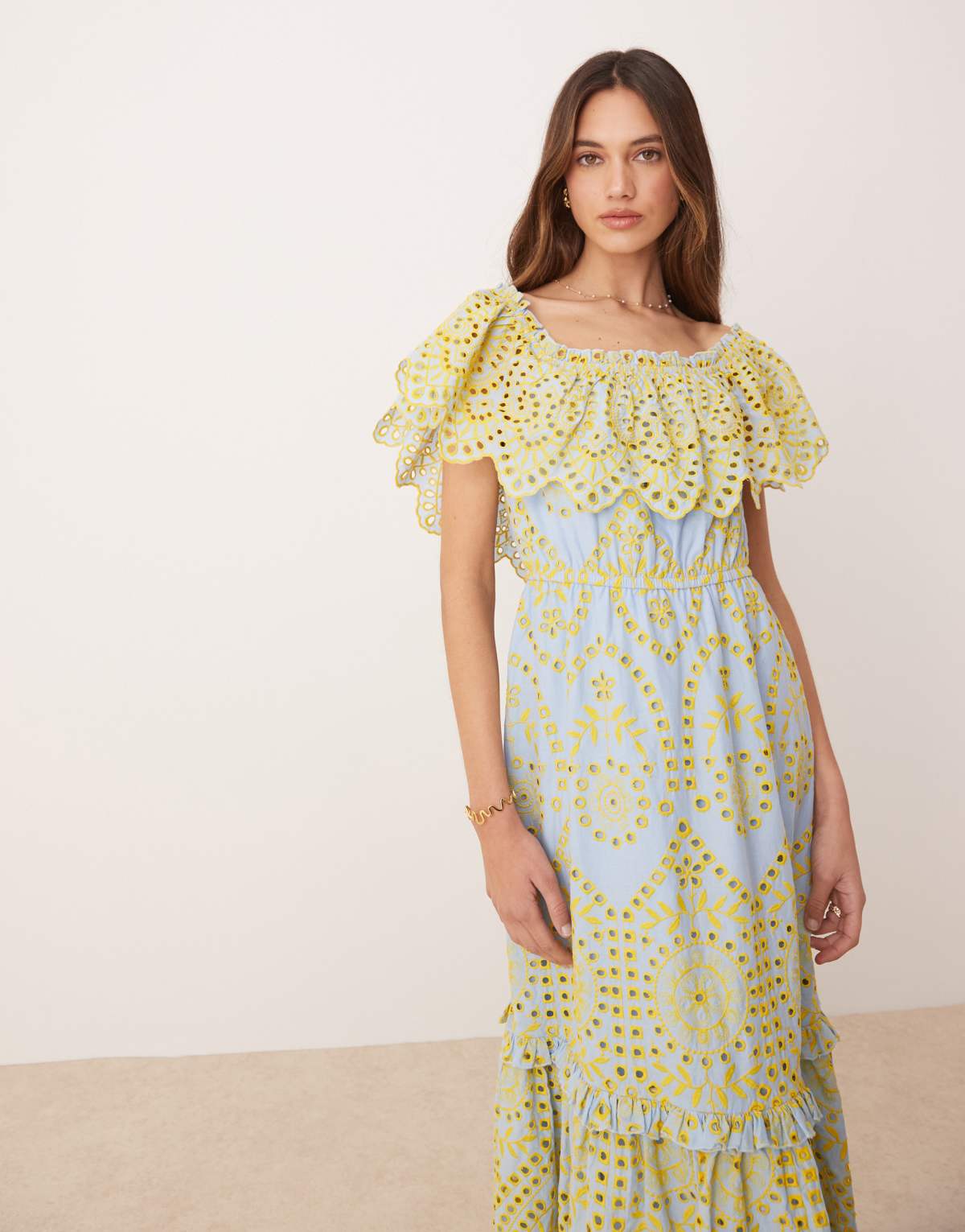 Maya Broderie bardot midi dress in multi