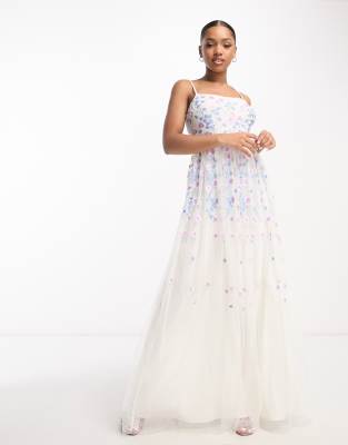 Maya Cami Maxi Dress With Spot Embroidery In Ivory-white