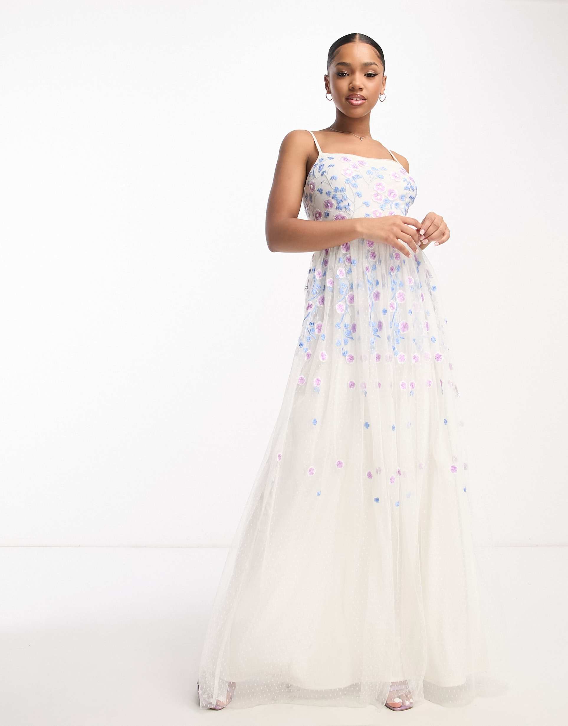 maya cami maxi dress with spot embroidery in ivory