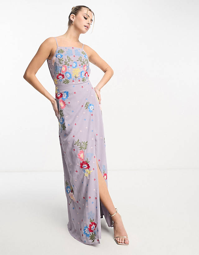 Maya - cami maxi dress with wrap skirt and cowl back in lilac