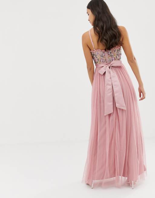 Maya cami strap contrast embellished top tulle hotsell detail maxi dress in vintage rose