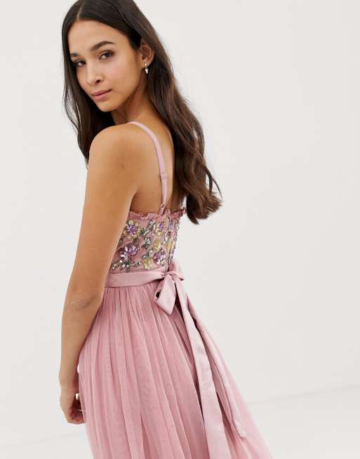 Maya cami strap contrast embellished top tulle detail maxi dress