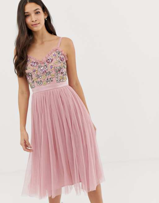 Maya cami strap contrast embellished top tulle detail midi Maya cami strap contrast embellished top tulle detail midi