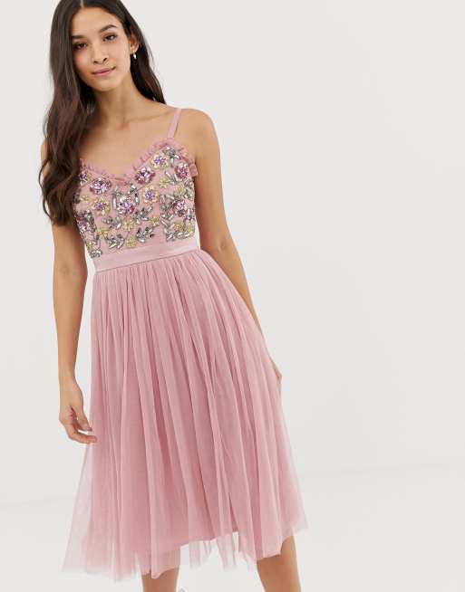  Maya  cami strap contrast embellished top tulle detail midi 