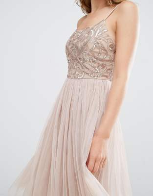 maya cami strap maxi dress with tulle skirt and embellishment