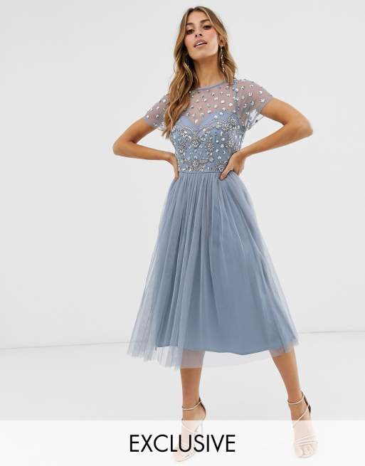 Maya  cap sleeve floral embellished midi prom  dress  in   Maya  cap sleeve floral embellished midi prom  dress  in