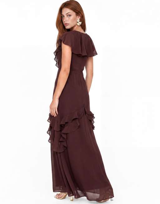 Maya Cape sleeve embellished maxi dress in espresso, 2 of 5