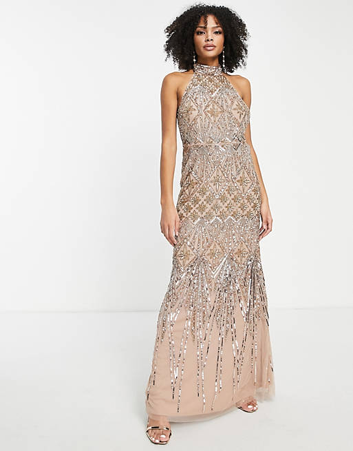 Maya Celestial all over embellished maxi dress in gold